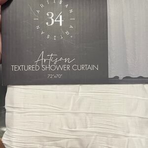 Artisan 34 White Textured Fabric Shower Curtain New
